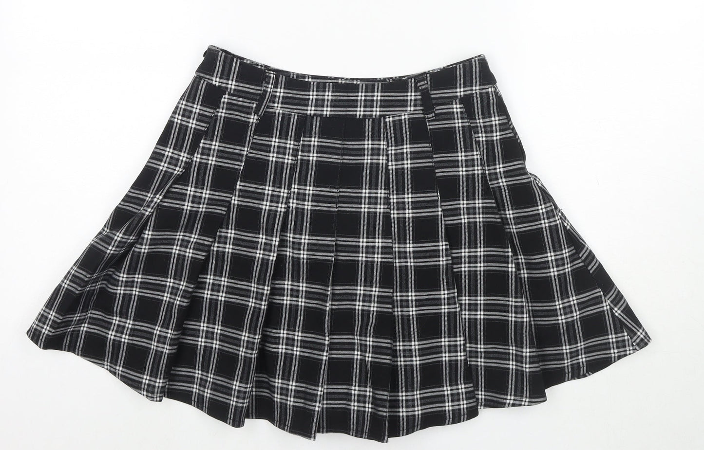 Shufeng Womens Black Check Polyester Pleated Skirt Size M Zip