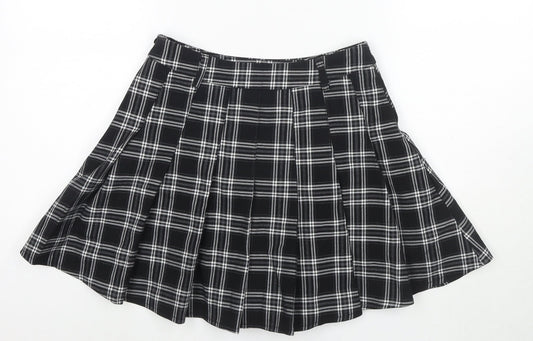 Shufeng Womens Black Check Polyester Pleated Skirt Size M Zip