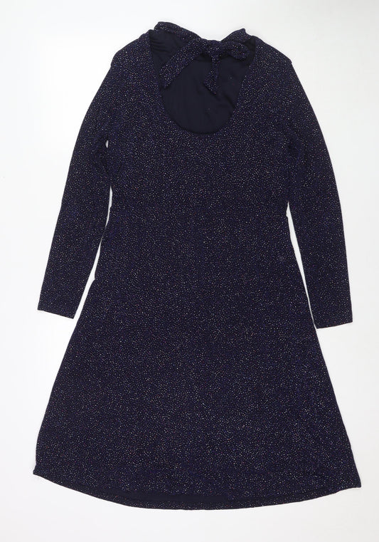 Warehouse Womens Blue Nylon Fit & Flare Size 14 Mock Neck Tie - Glitter Detail