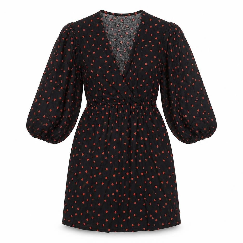 Glamorous Womens Black Polka Dot Cotton Fit & Flare Size 12 V-Neck Pullover