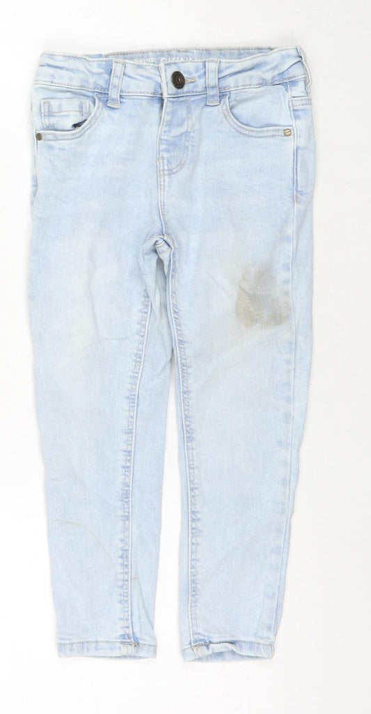 Denim & Co. Girls Blue Cotton Skinny Jeans Size 3-4 Years Regular Zip