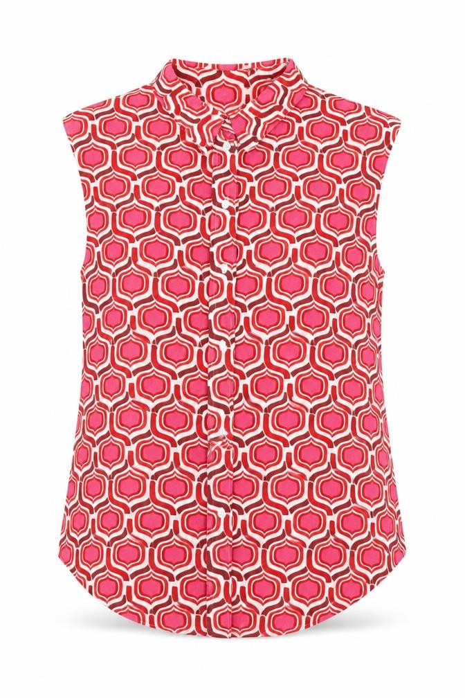 Mango Womens Pink Geometric Polyester Basic Blouse Size M Collared