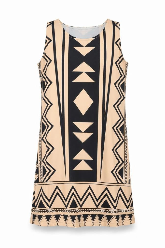 Yoins Womens Orange Geometric Polyester Tank Dress Size 12 Scoop Neck Pullover