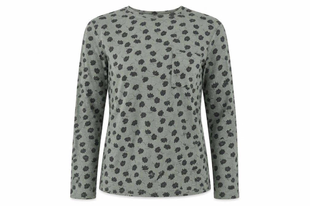 Marks and Spencer Womens Green Floral Cotton Basic Blouse Size 8 Round Neck