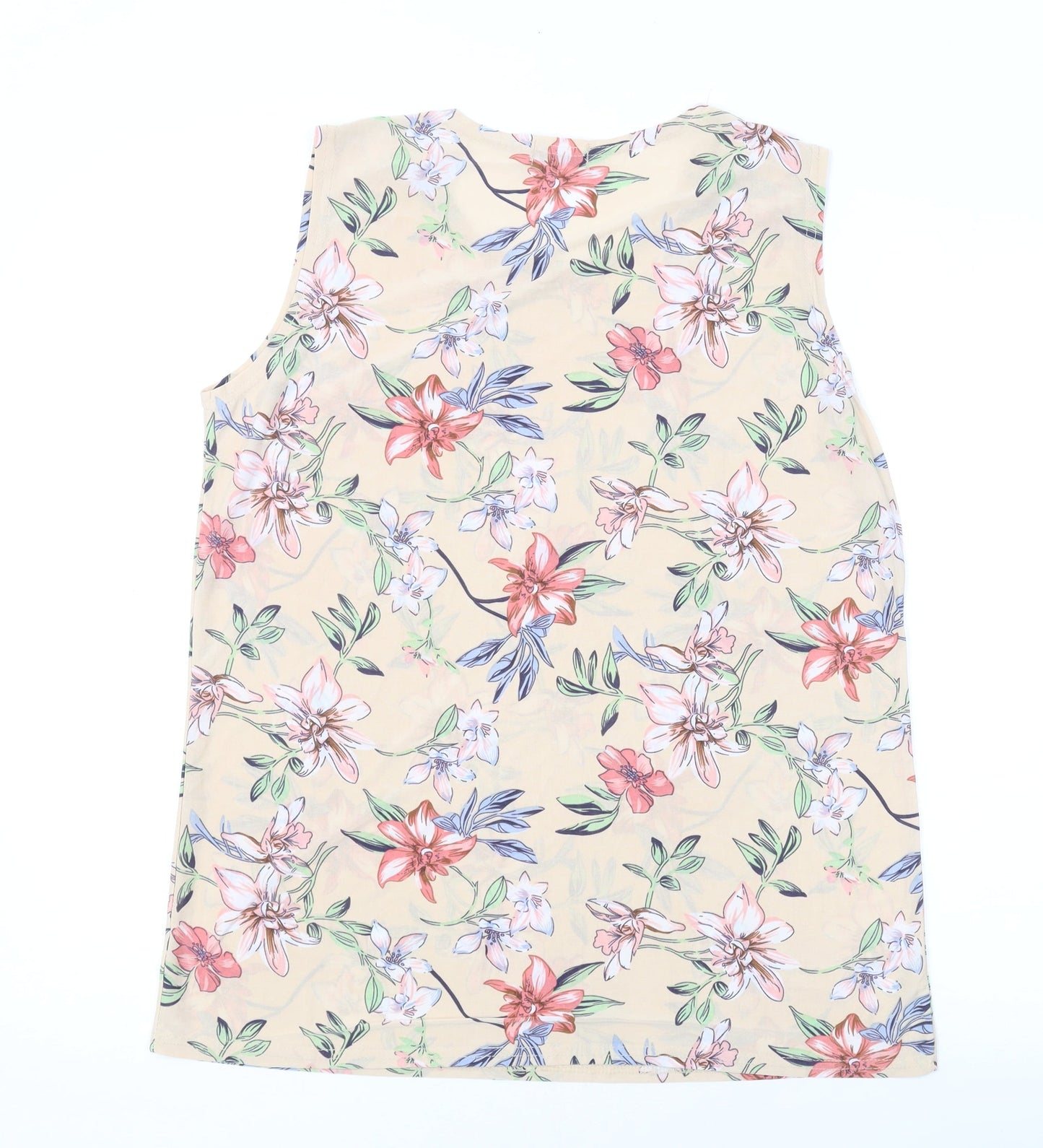 Yue Sheng Womens Pink Floral Polyester Basic Tank Size XL Scoop Neck