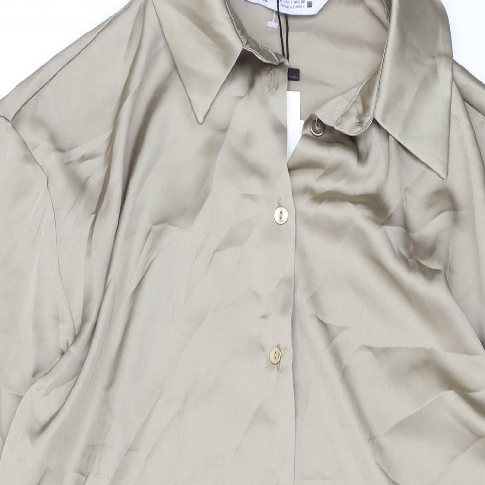 Zara Womens Green Polyester Basic Button-Up Size S Collared