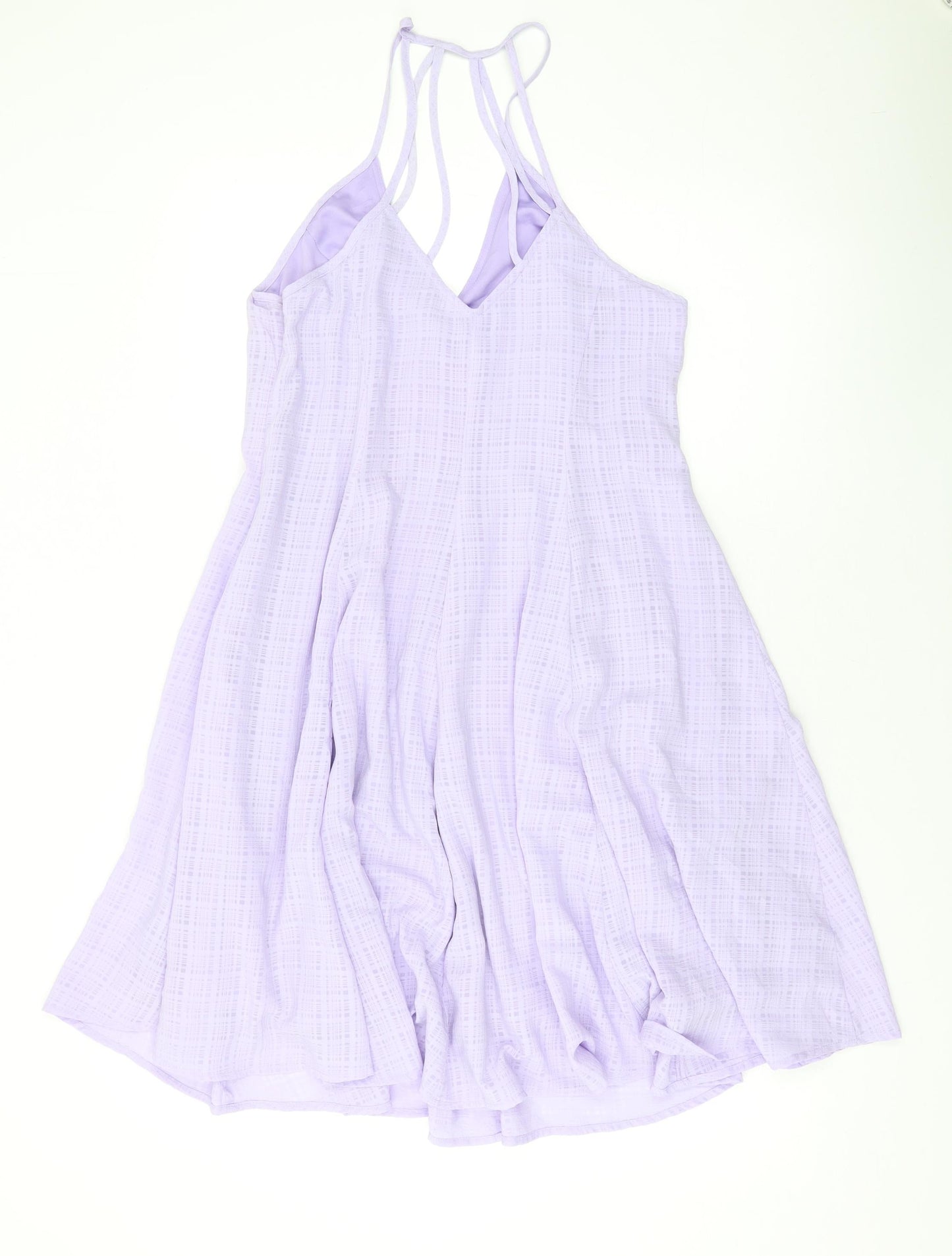 Glamorous Womens Purple Polyester Skater Dress Size 14 Halter Zip