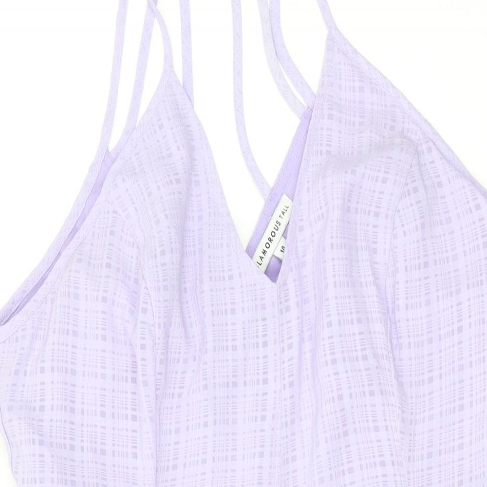 Glamorous Womens Purple Polyester Skater Dress Size 14 Halter Zip