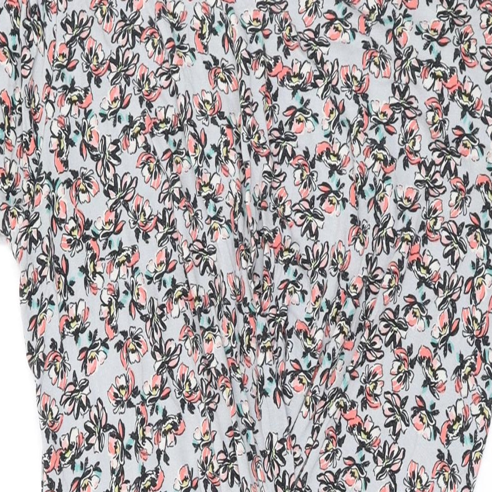 Warehouse Womens Grey Floral Viscose A-Line Size 8 Round Neck Button