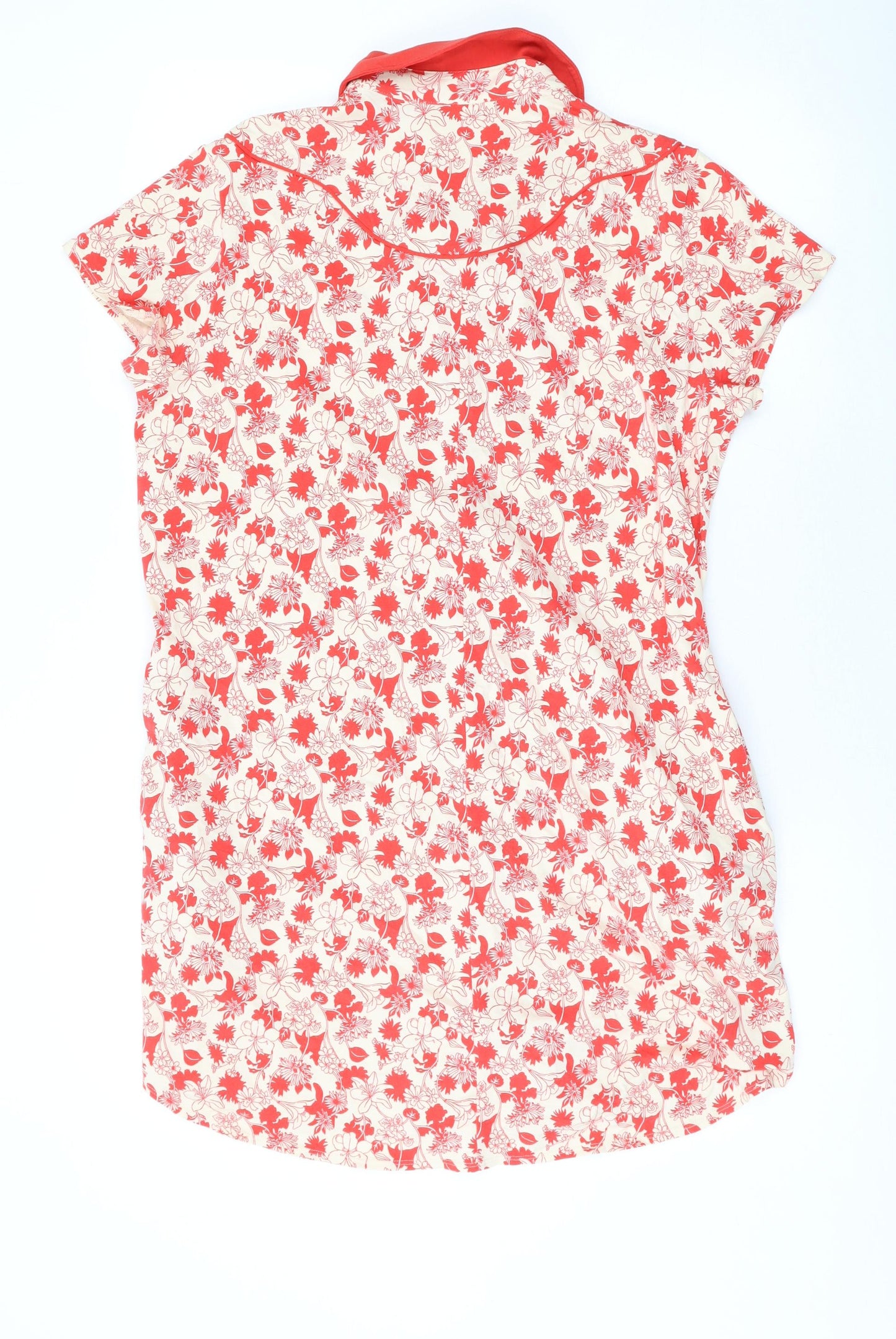Uniqlo Womens Red Floral Cotton T-Shirt Dress Size L Collared Button
