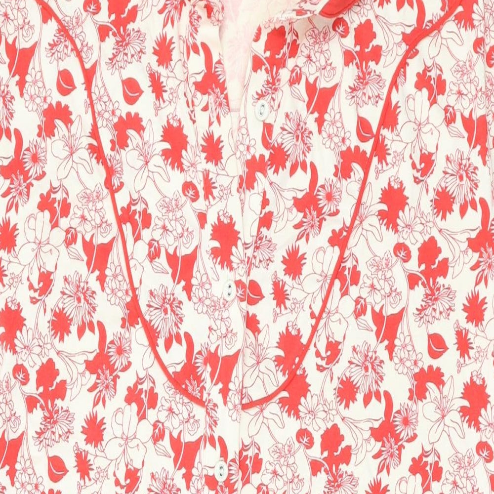 Uniqlo Womens Red Floral Cotton T-Shirt Dress Size L Collared Button