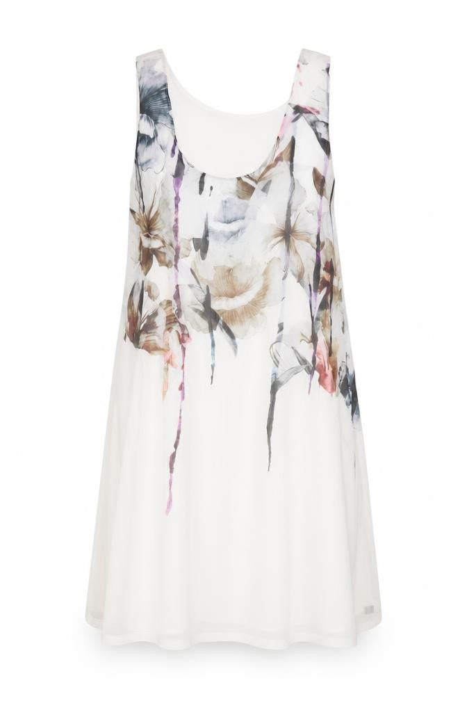 Eva Womens White Floral Modal Tank Dress Size S Scoop Neck Pullover