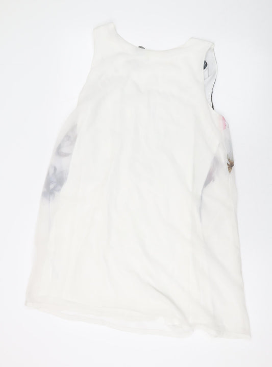 Eva Womens White Floral Modal Tank Dress Size S Scoop Neck Pullover