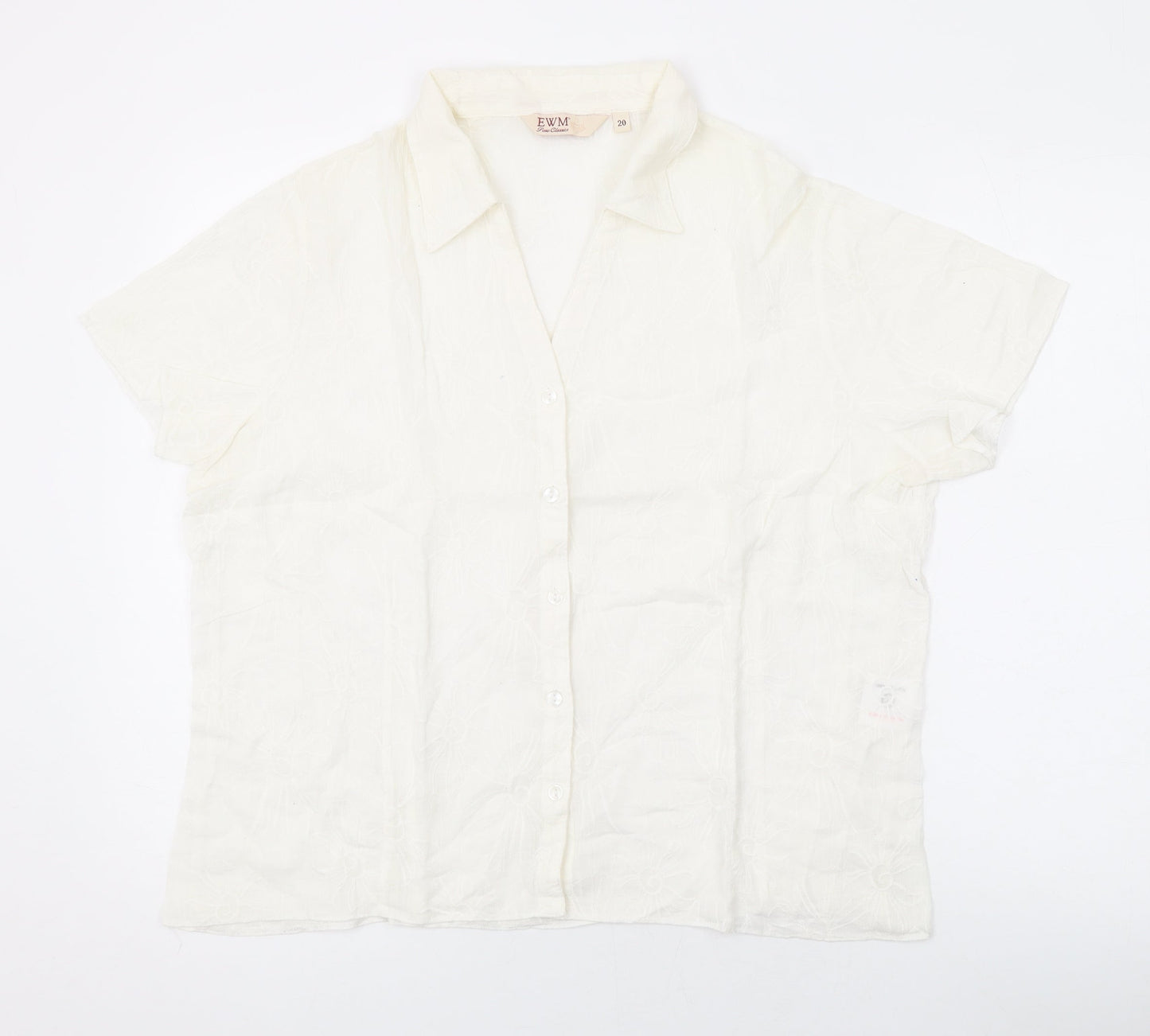 EWM Womens Ivory Floral Cotton Basic Button-Up Size 2 Collared