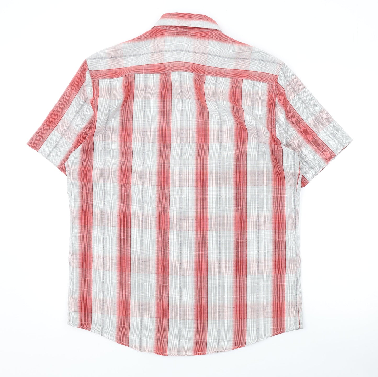 BHS Mens Red Plaid Polyester Button-Up Size M Collared Button