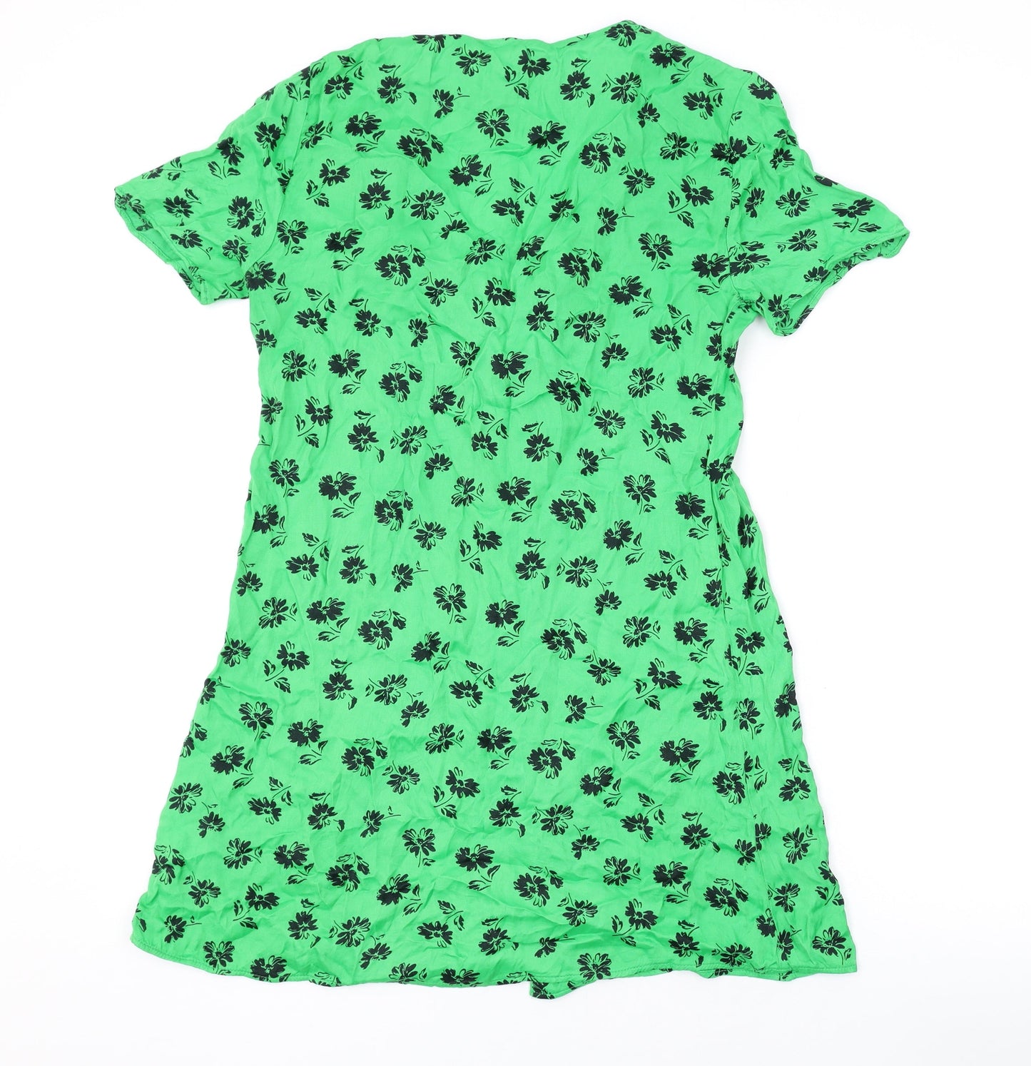 Zara Womens Green Floral Viscose A-Line Size S V-Neck Button