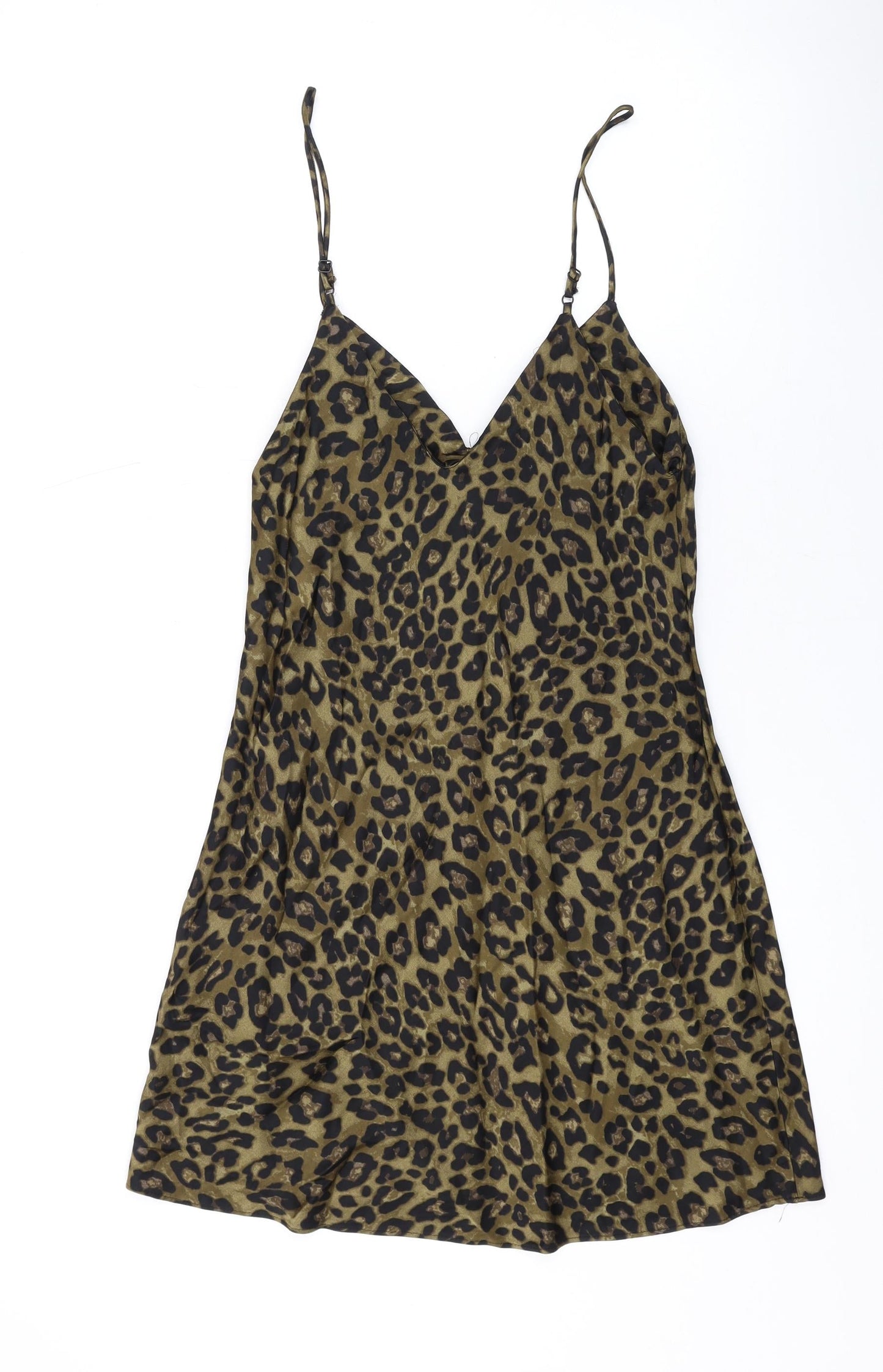 Zara Womens Brown Animal Print Viscose A-Line Size S V-Neck