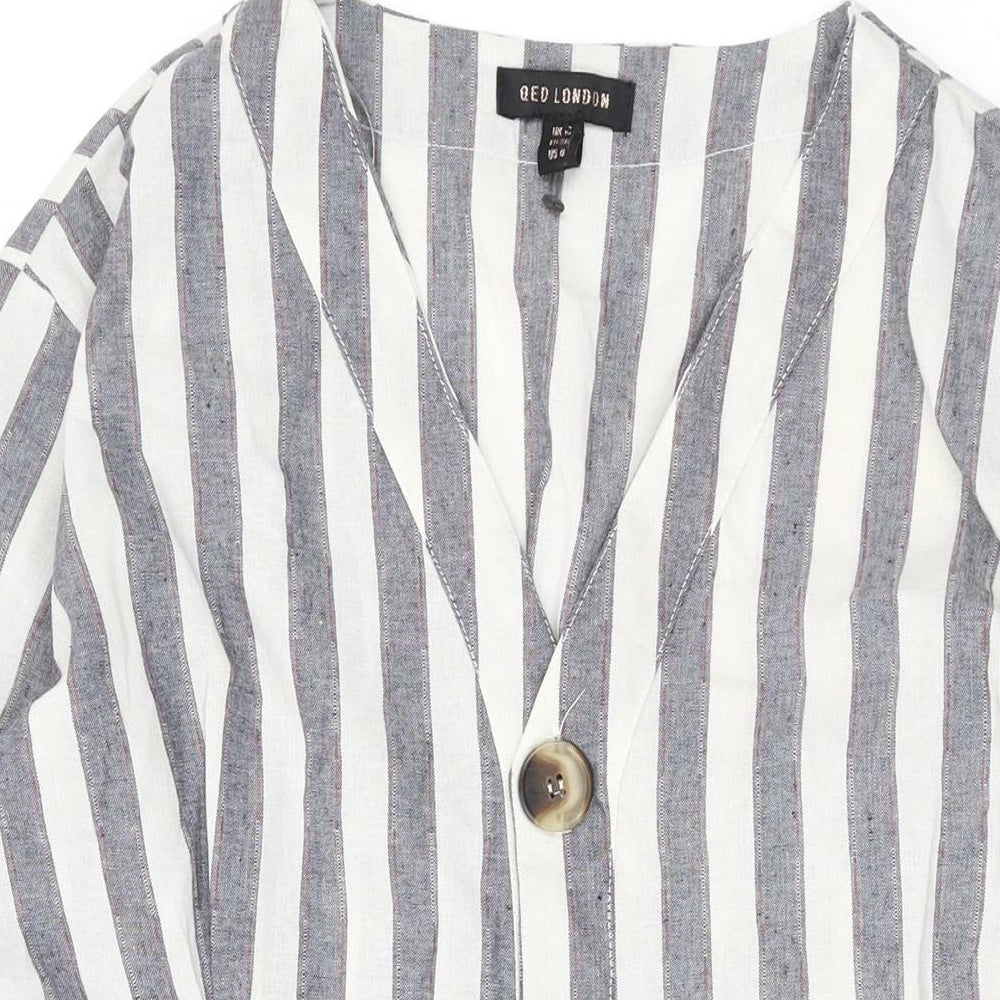 QED London Womens Grey Striped Polyester A-Line Size 10 V-Neck Button