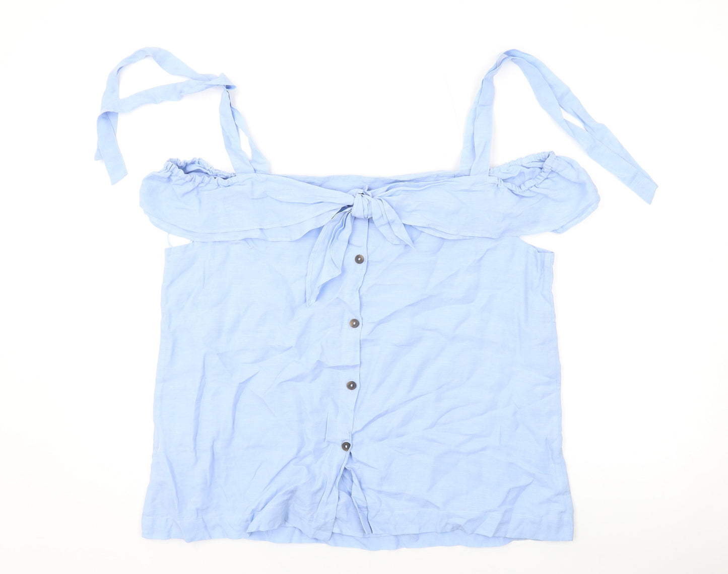 Mint Velvet Womens Blue Lyocell Basic Blouse Size 14 Square Neck