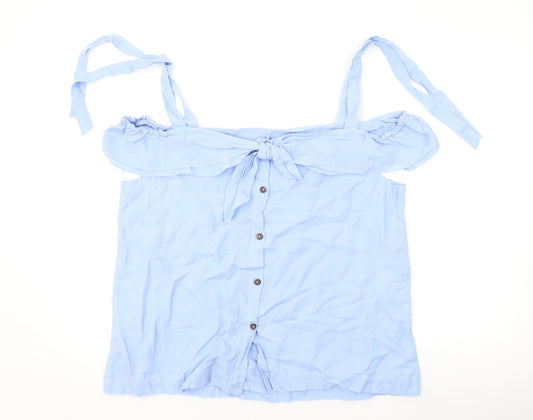 Mint Velvet Womens Blue Lyocell Basic Blouse Size 14 Square Neck