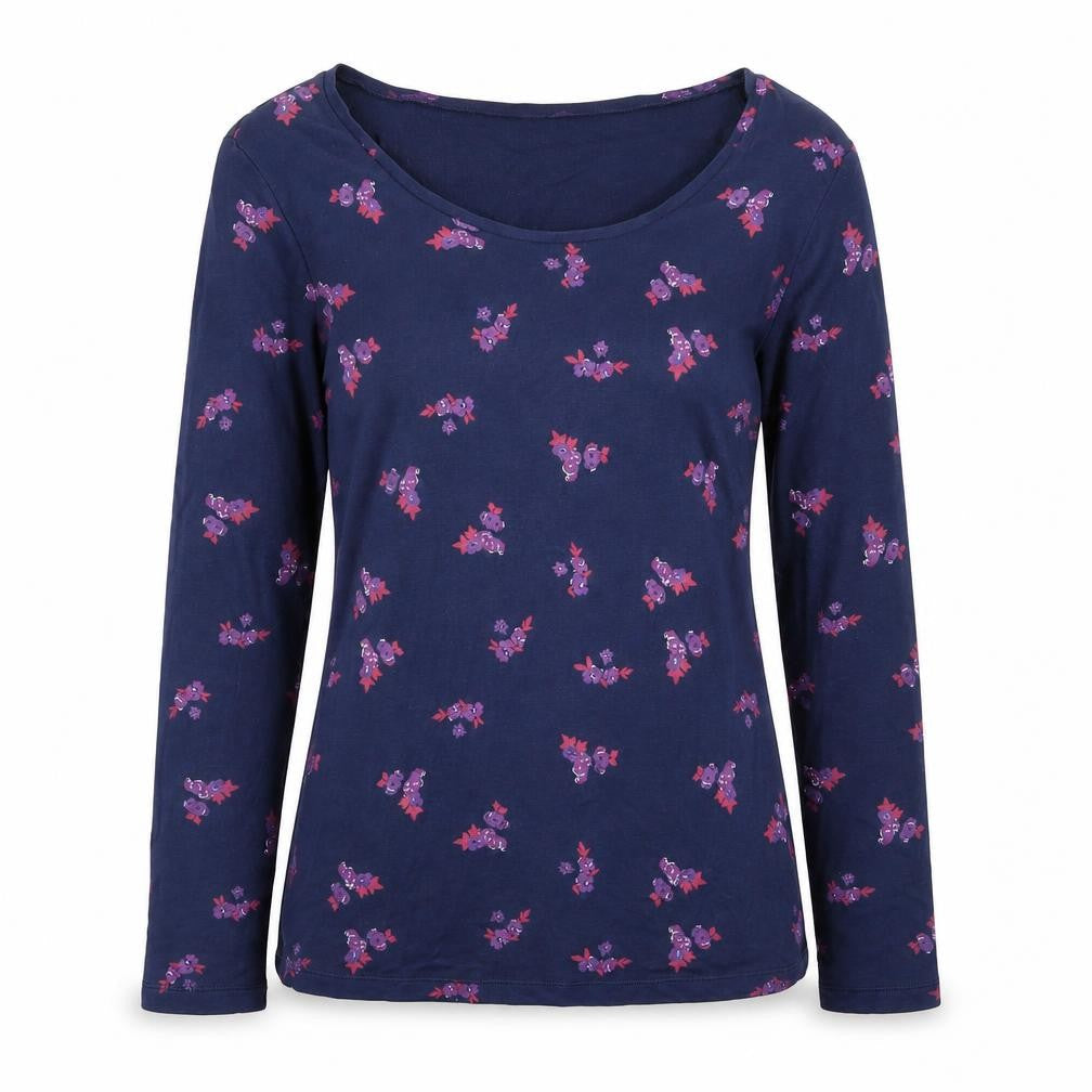 Marks and Spencer Womens Blue Floral Acrylic Basic T-Shirt Size 10 Scoop Neck