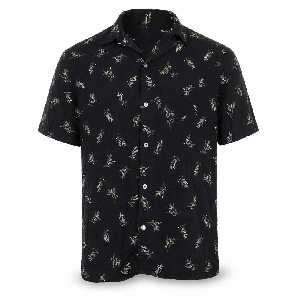 Carlo Mens Black Geometric Cotton Button-Up Size L Collared Button