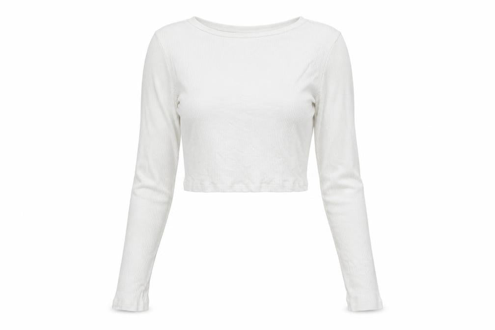 ASOS Womens White Viscose Cropped T-Shirt Size 12 Round Neck - Ribbed,