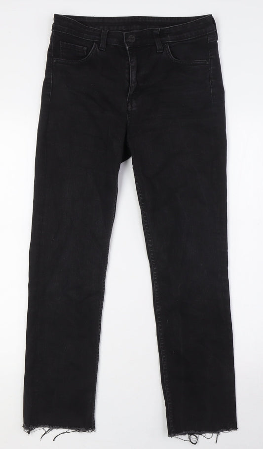 &Denim Womens Black Cotton Straight Jeans Size 29 in L28 in Regular Zip - Raw Hem