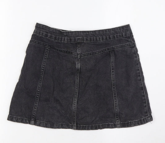 Topshop Womens Black Cotton A-Line Skirt Size 8 Button