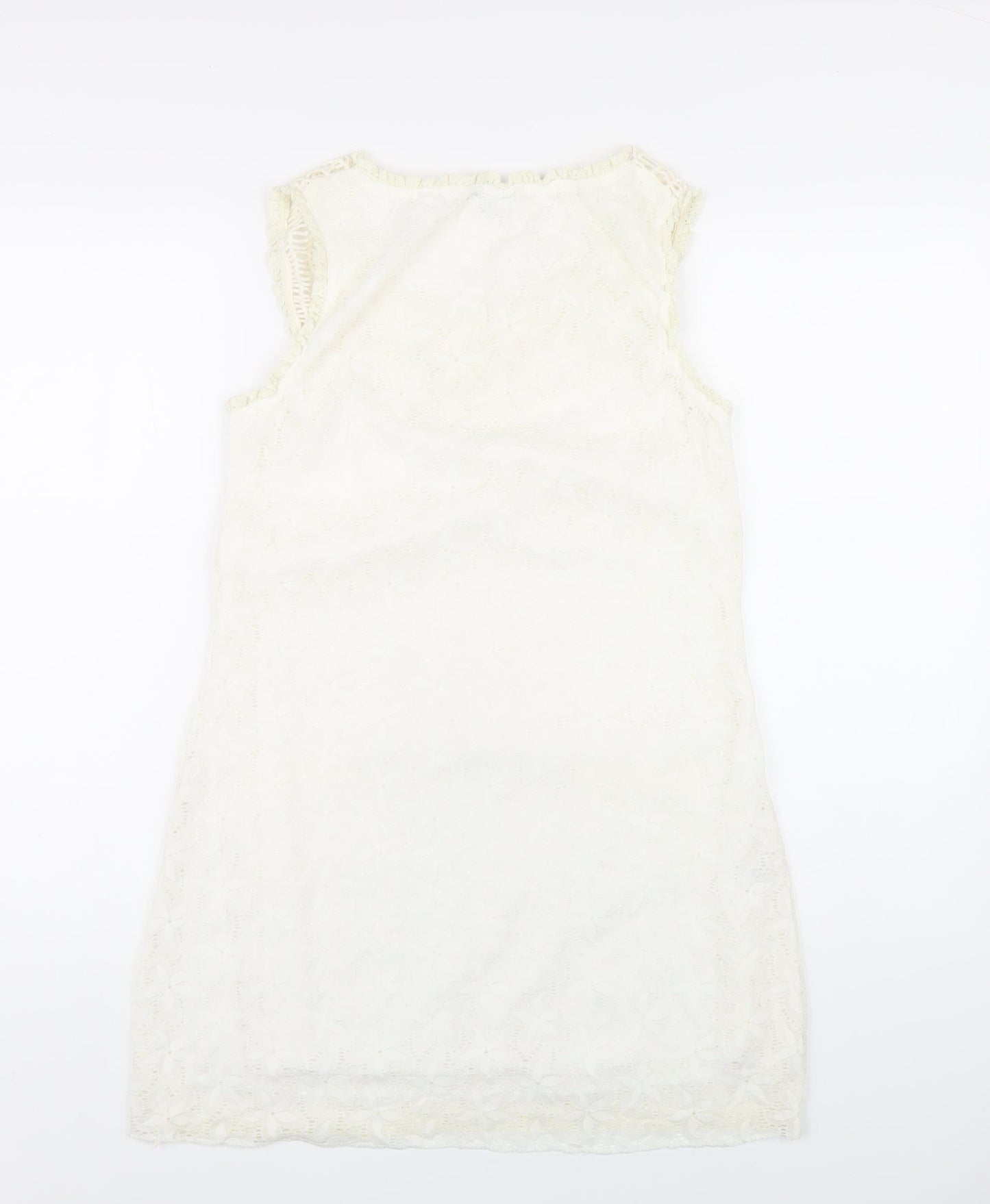 CULTURE Womens Ivory Polyester A-Line Size 12 Round Neck Pullover - Beaded Neckline
