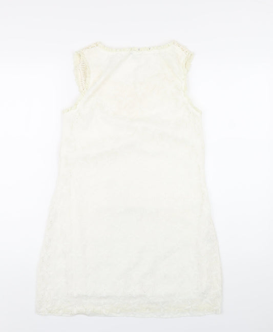 CULTURE Womens Ivory Polyester A-Line Size 12 Round Neck Pullover - Beaded Neckline