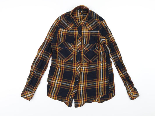 Stradivarius Womens Multicoloured Plaid Cotton Basic Button-Up Size S Collared