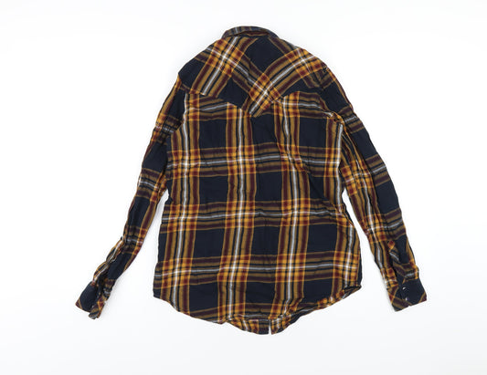 Stradivarius Womens Multicoloured Plaid Cotton Basic Button-Up Size S Collared