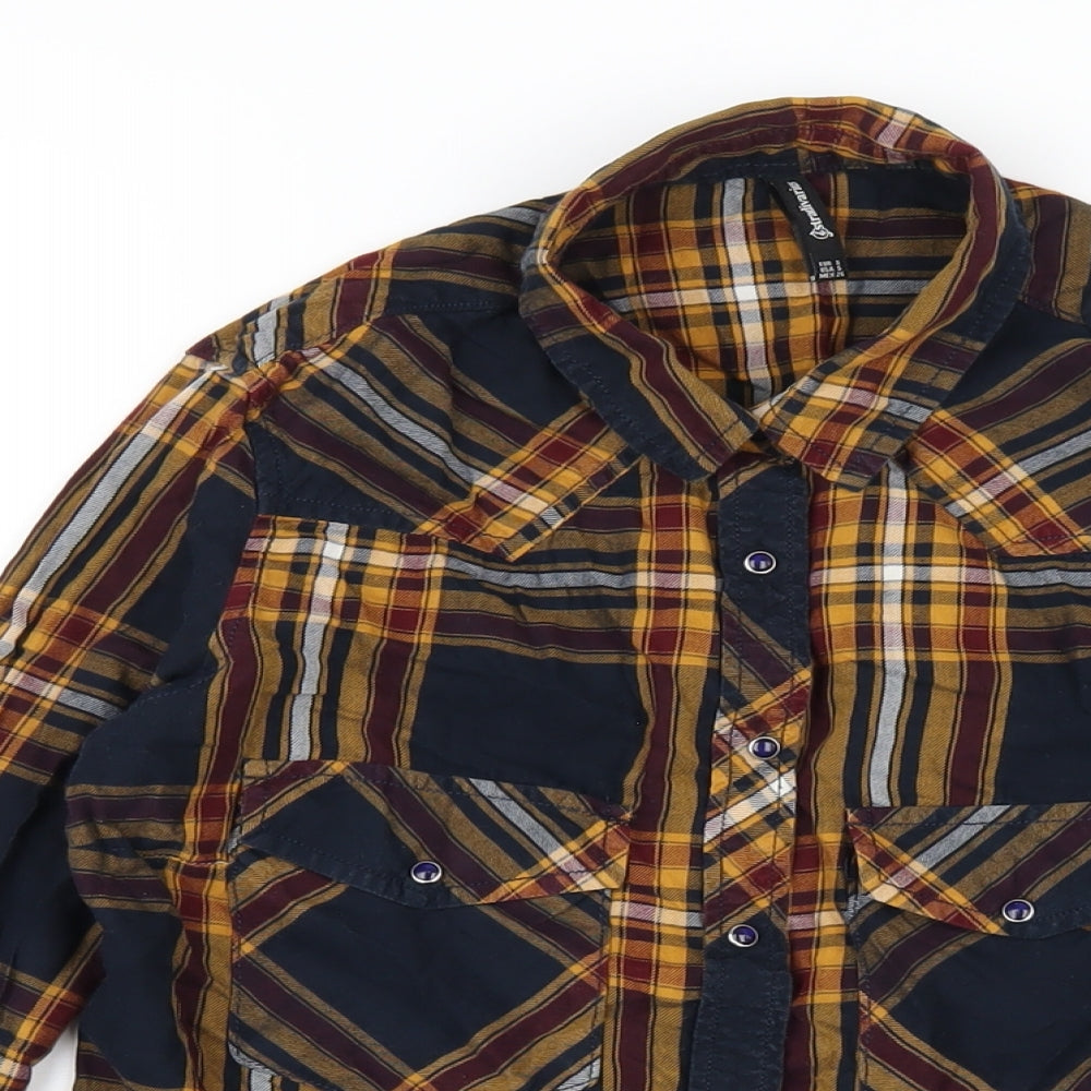 Stradivarius Womens Multicoloured Plaid Cotton Basic Button-Up Size S Collared
