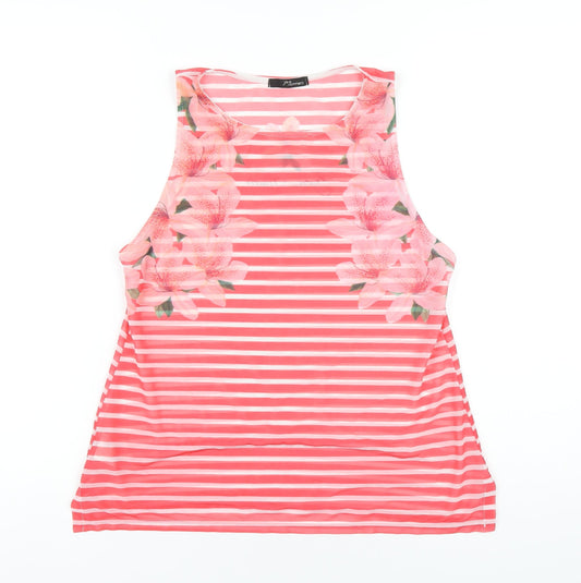 Jane Norman Womens Pink Striped Polyester Basic Tank Size 12 Round Neck