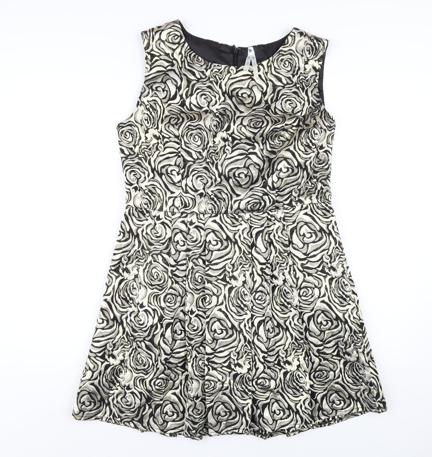 Blue Vanilla Womens Gold Floral Cotton A-Line Size L Round Neck Zip