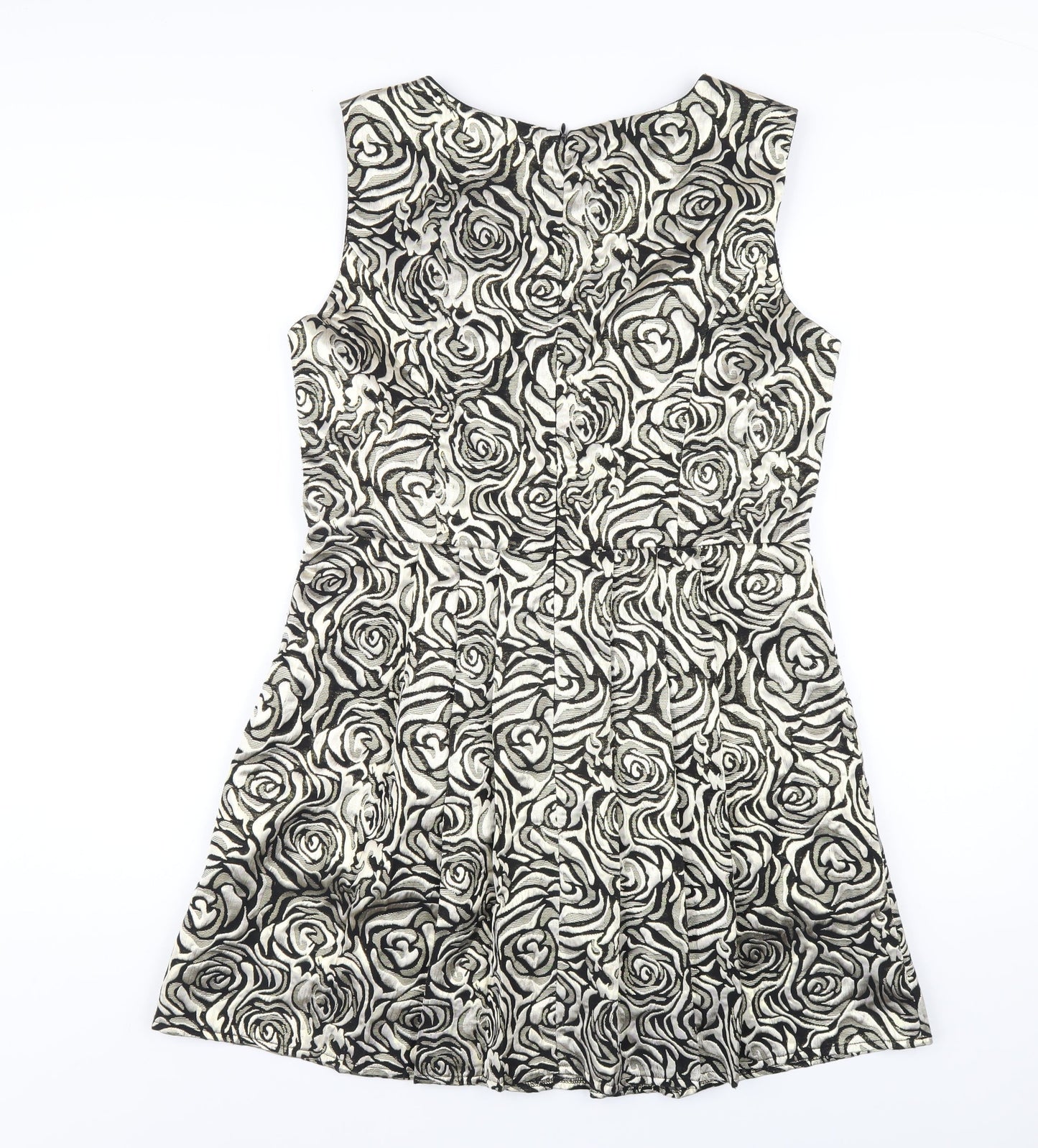 Blue Vanilla Womens Gold Floral Cotton A-Line Size L Round Neck Zip