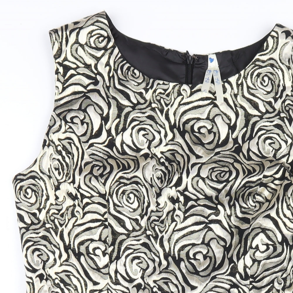 Blue Vanilla Womens Gold Floral Cotton A-Line Size L Round Neck Zip
