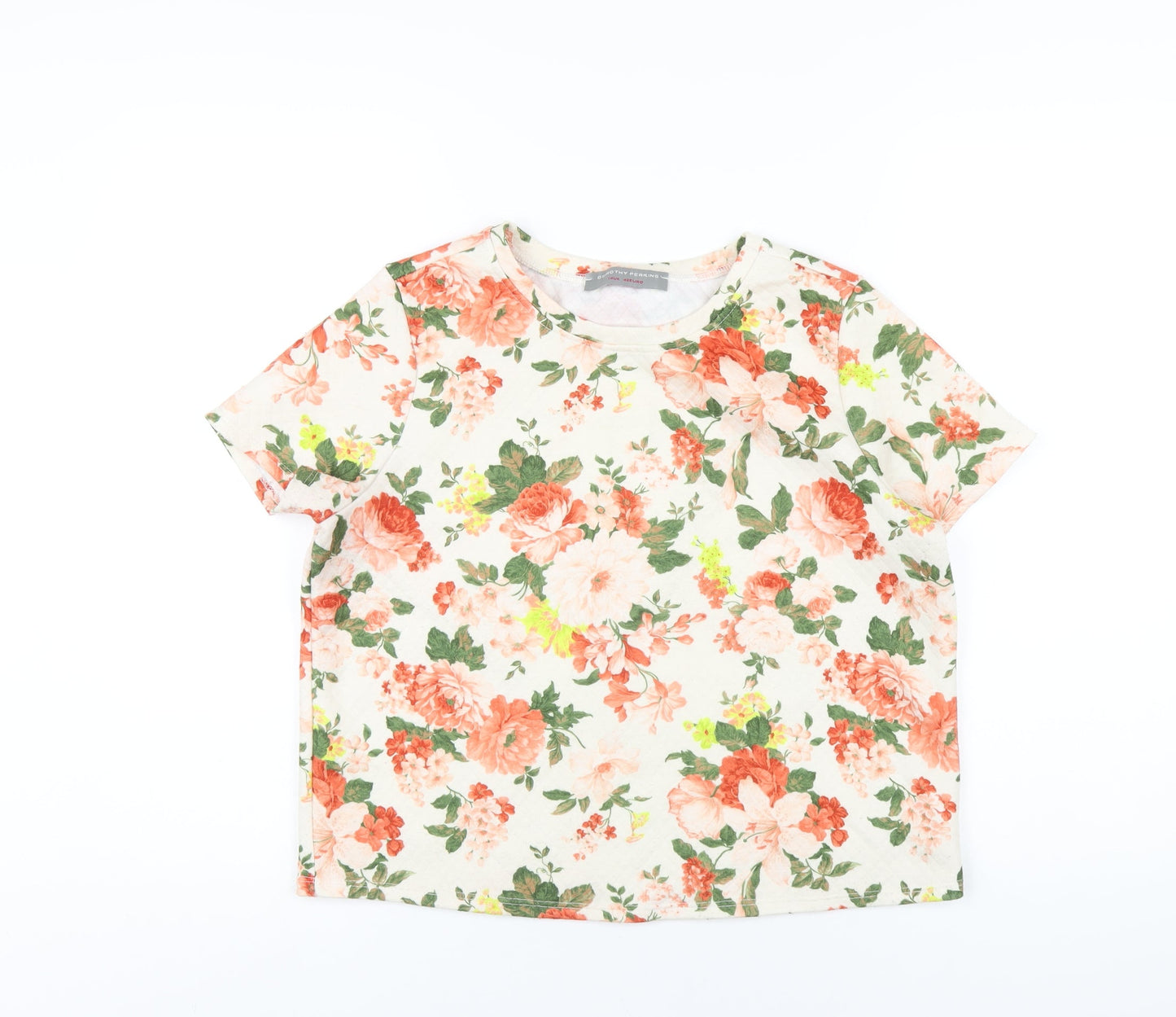 Dorothy Perkins Womens Ivory Floral Polyester Basic T-Shirt Size 14 Round Neck