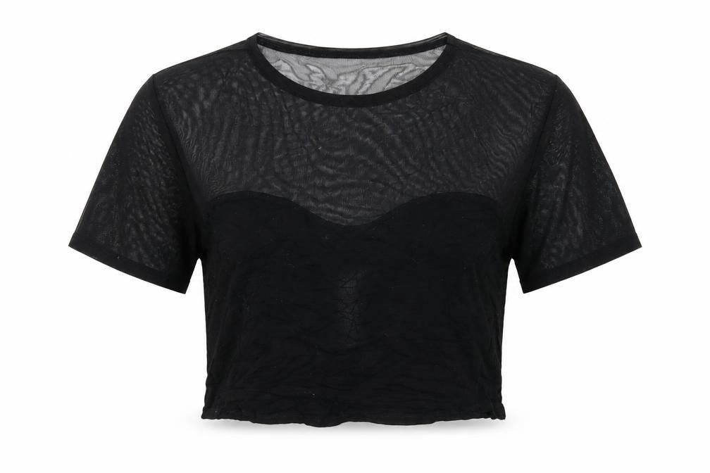 H&M Womens Black Viscose Cropped T-Shirt Size XS Round Neck