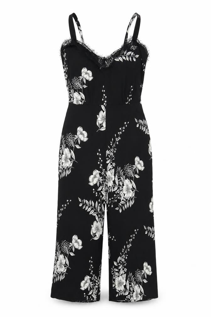 Miss Selfridge Womens Black Floral Polyester Jumpsuit One-Piece Size 10 L21 in Zip