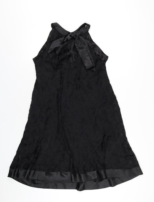 Definitions Womens Black Silk A-Line Size 12 Round Neck Tie