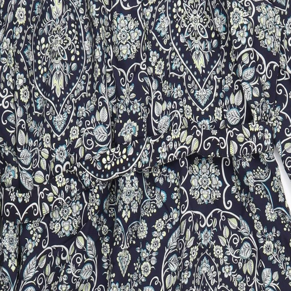 Phase Eight Womens Blue Geometric Viscose A-Line Size 16 Mock Neck Button