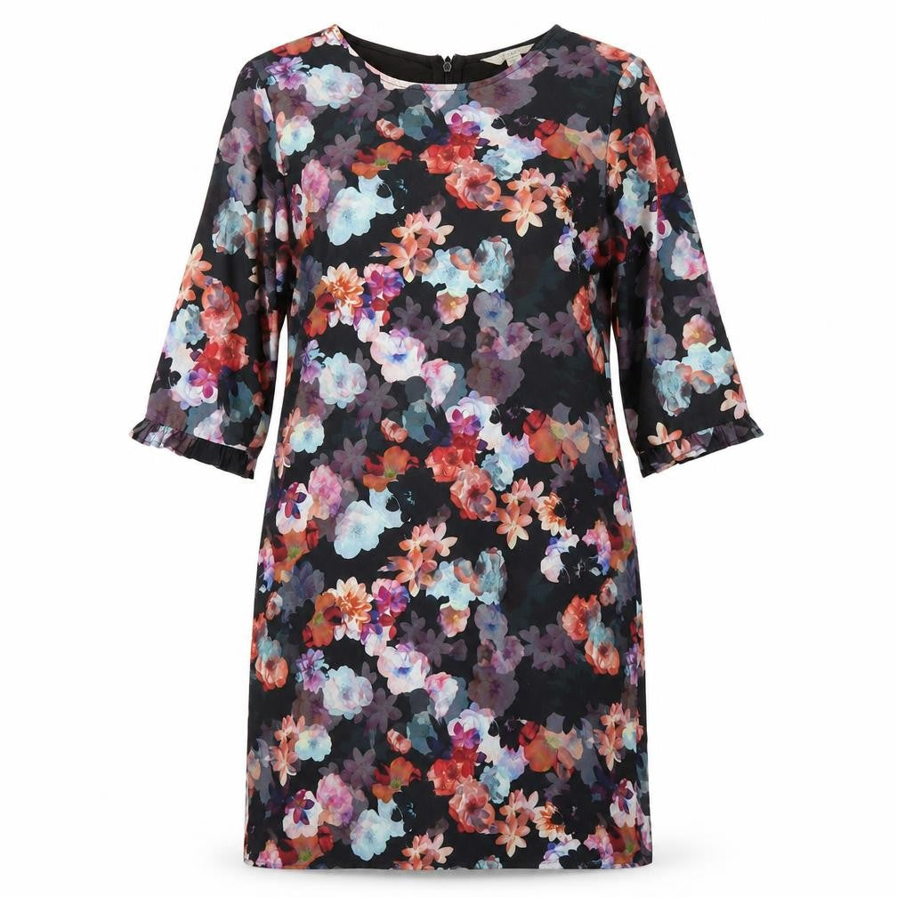 Yumi Womens Black Floral Polyester A-Line Size 12 Round Neck Zip