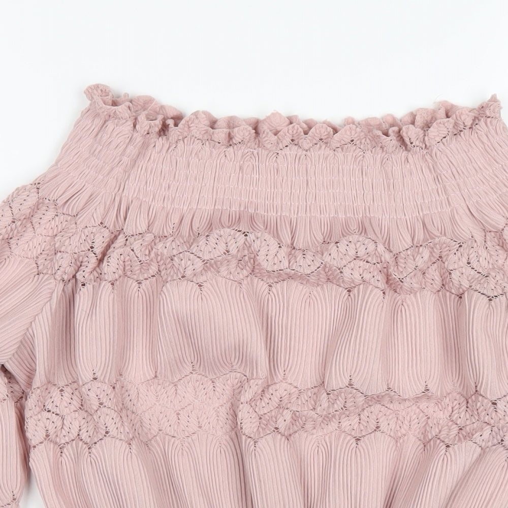Ally Womens Pink Polyester Basic T-Shirt Size 12 Off the Shoulder