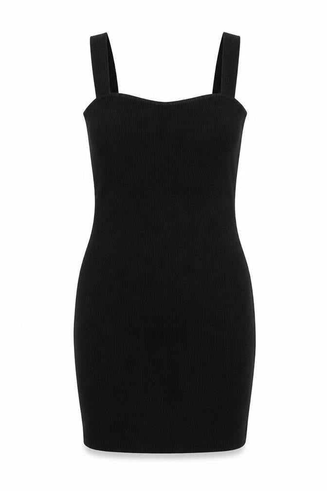 Front view of ASOS women’s black cotton bodycon, size UK 12, square neck pullover