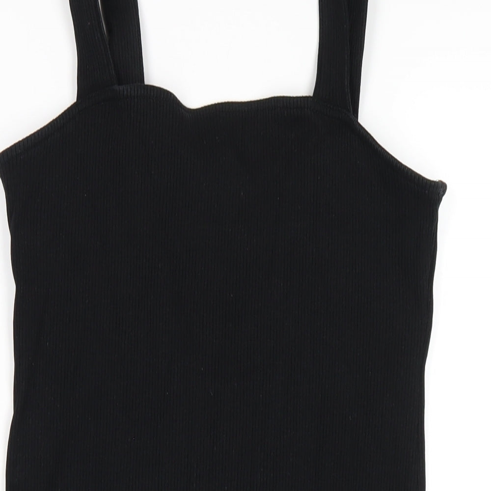 ASOS Womens Black Cotton Bodycon Size 12 Square Neck Pullover