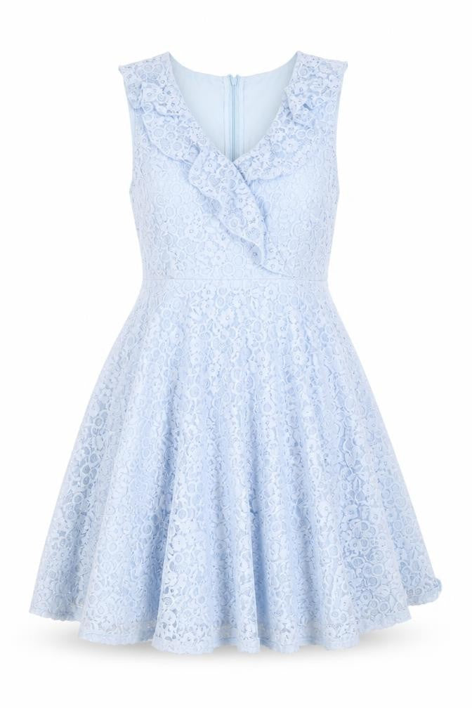 Yumi Womens Blue Floral Polyester Skater Dress Size 12 V-Neck Zip