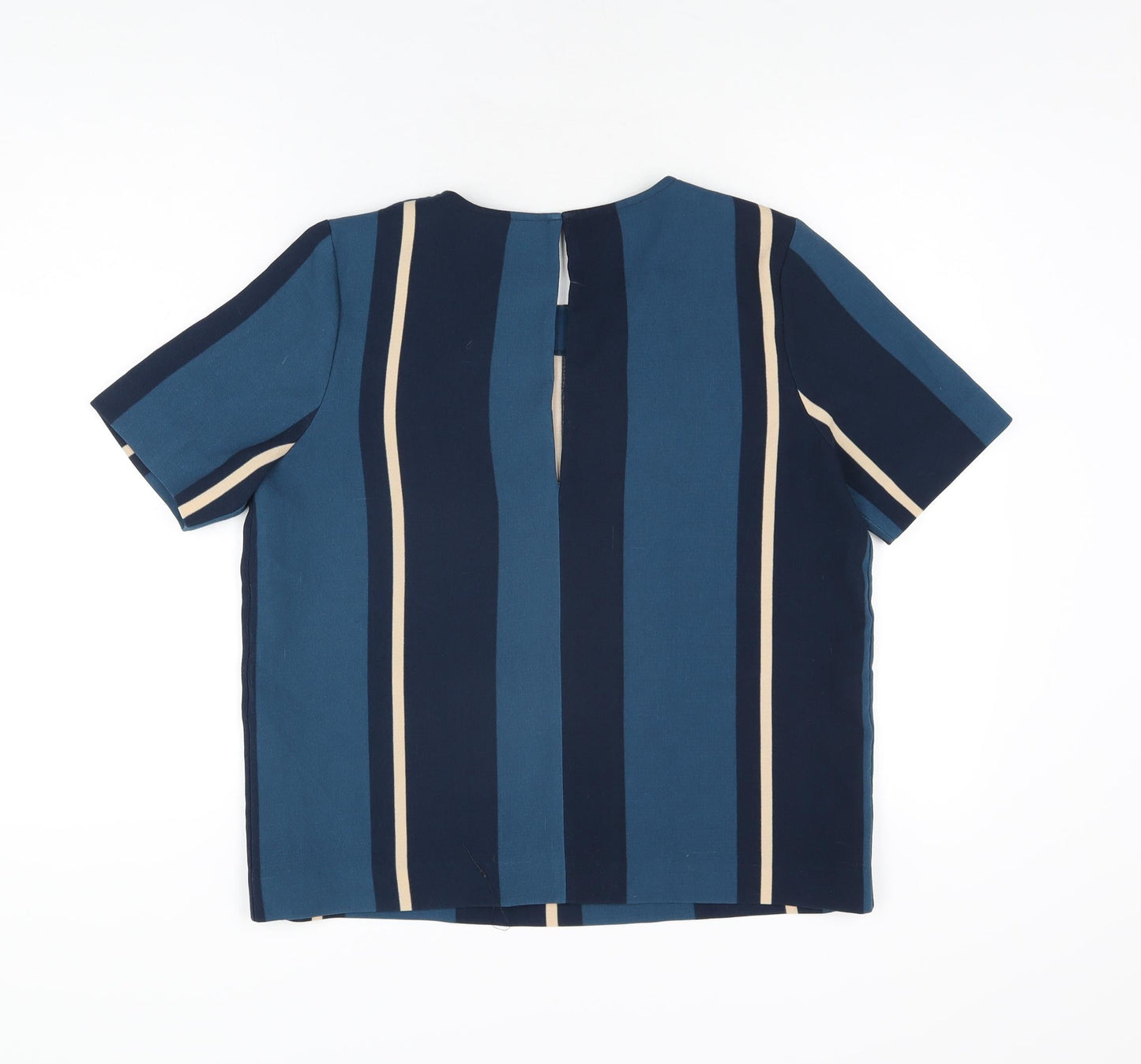 Samsoe Samsoe Womens Blue Striped Polyester Basic T-Shirt Size M Round Neck