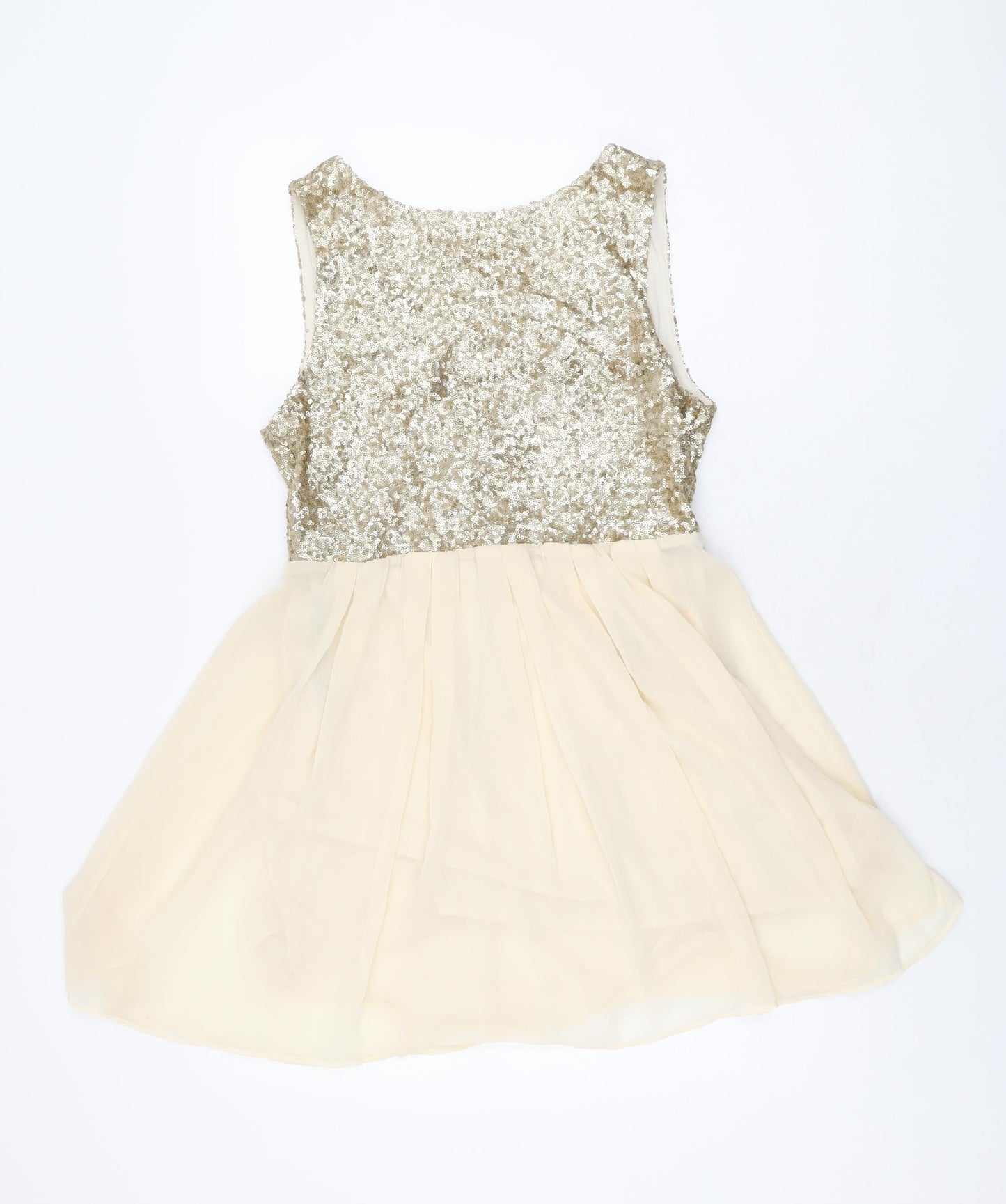 TFNC London Womens Gold Polyester Skater Dress Size L Round Neck Zip